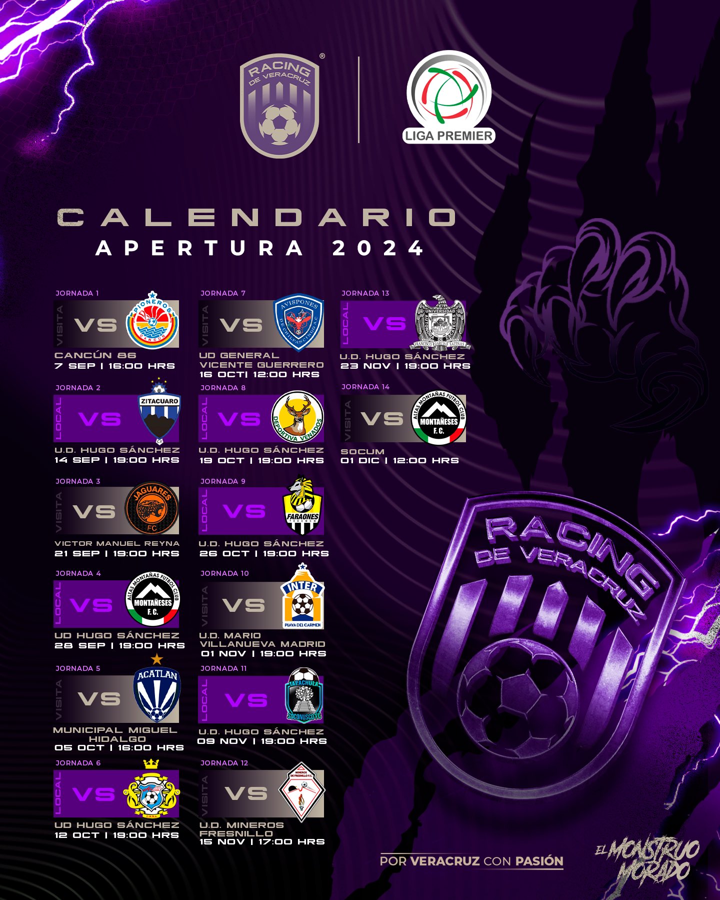 Calendario Liga Premier MX Apertura 2024 - Racing de Veracruz